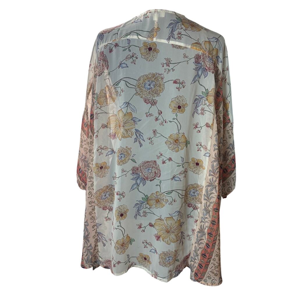 Umgee Boho Floral Kimono Cardigan Sheer Open Front Border Print M/L Festival - Picture 3 of 4